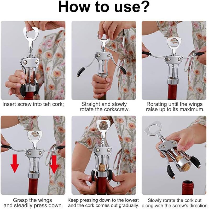 Wine Bottle Opener with Bottle Stopper Zinc Alloy Wine Opener Multifunctional Corkscrew Bottle Opener Winged Wine Bottle Opener
