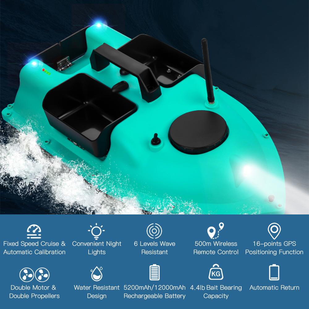 Wireless GPS Fishing Bait Boat with 3 Bait Containers Remo Control Bait Boat with 16-points GPS
