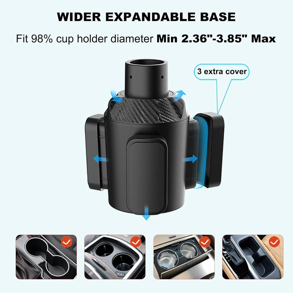 Upgraded Version 64 Ounce(about 1.9 kg)Large Cup Holder with Extended Coaster,Expandable Cup Holder Adapter with Adjustable Base,Universal