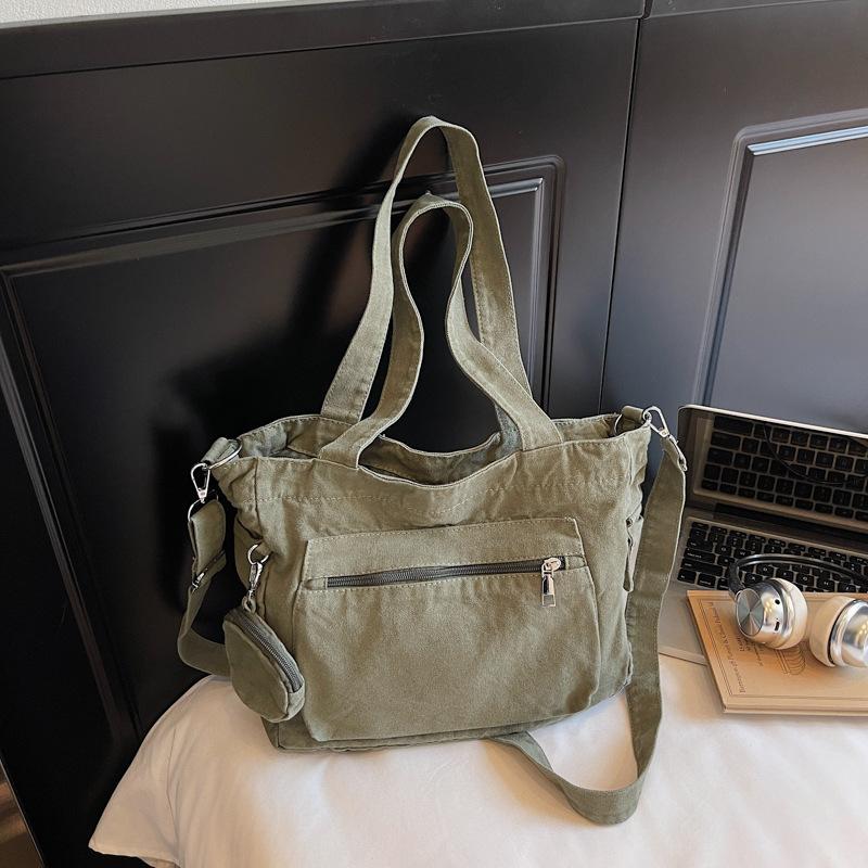 New Casual Simple Large-capacity Tote Bag New Canvas Bag Solid Color Student Fashion Messenger Dumpling Bag