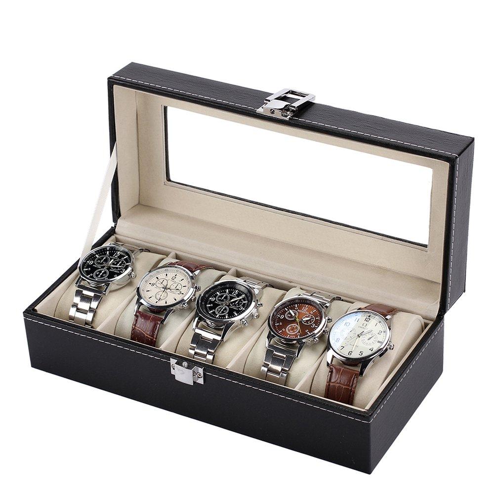 Watch Box Watch Display Case Storage Organizer Box 5-Grid Watch Box Case