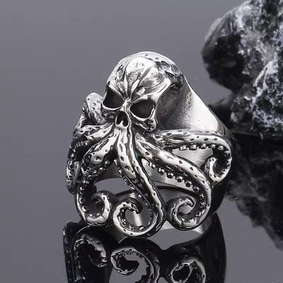 Huajie Herren Piraten Oktopus Tentakel Design Ringe Persönlichkeit Silberfarbe Breiter Ring für Unisex Punk Rock Zubehör