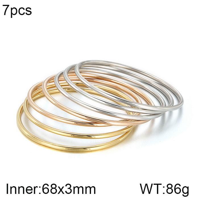 18K Gold-Plated Titanium Steel Stacking Ring and 3mm Round Bangle Bracelet Set for Women