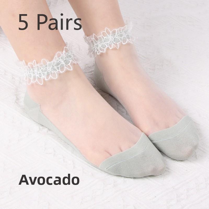 5 Pairs Socks Women Spring Summer Thin Transparent Lace Lace Socks Short Crystal Glass Stockings