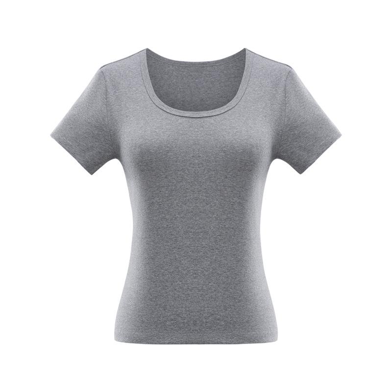 Women's Slim-Fit U-Neck T-Shirt: Trendy Summer 2025 Style, Solid Color, True Shoulder, Elastic, Short Sleeves, Thin Fabric.
