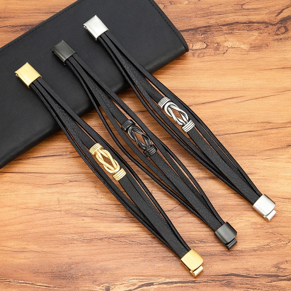 Modisches geflochtenes Retro-Armband aus Edelstahl mit Schnalle, schwarz, schlicht, lässig, Lederseil, Paarschmuck, passendes Herren-Lederarmband