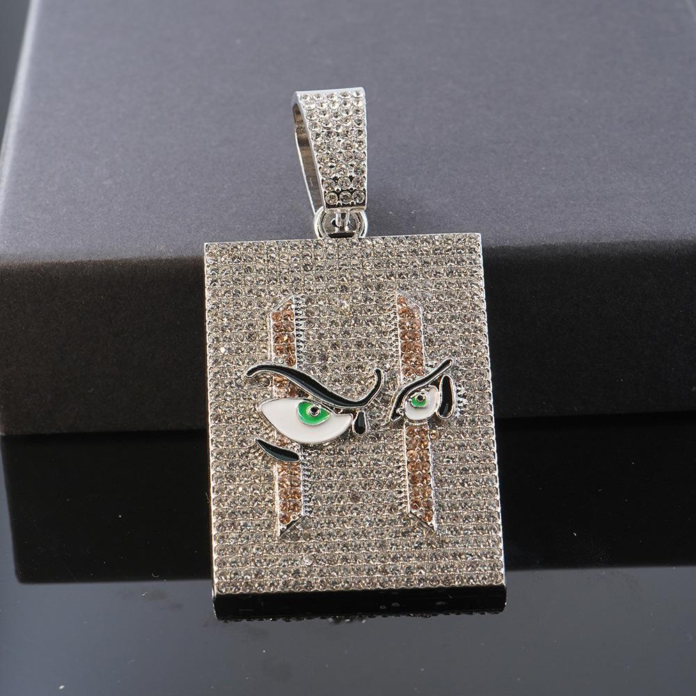 

European & American Hip-Hop Diamond Square Bird s Eye Pendant Men s Necklace with 5mm Rope Chain