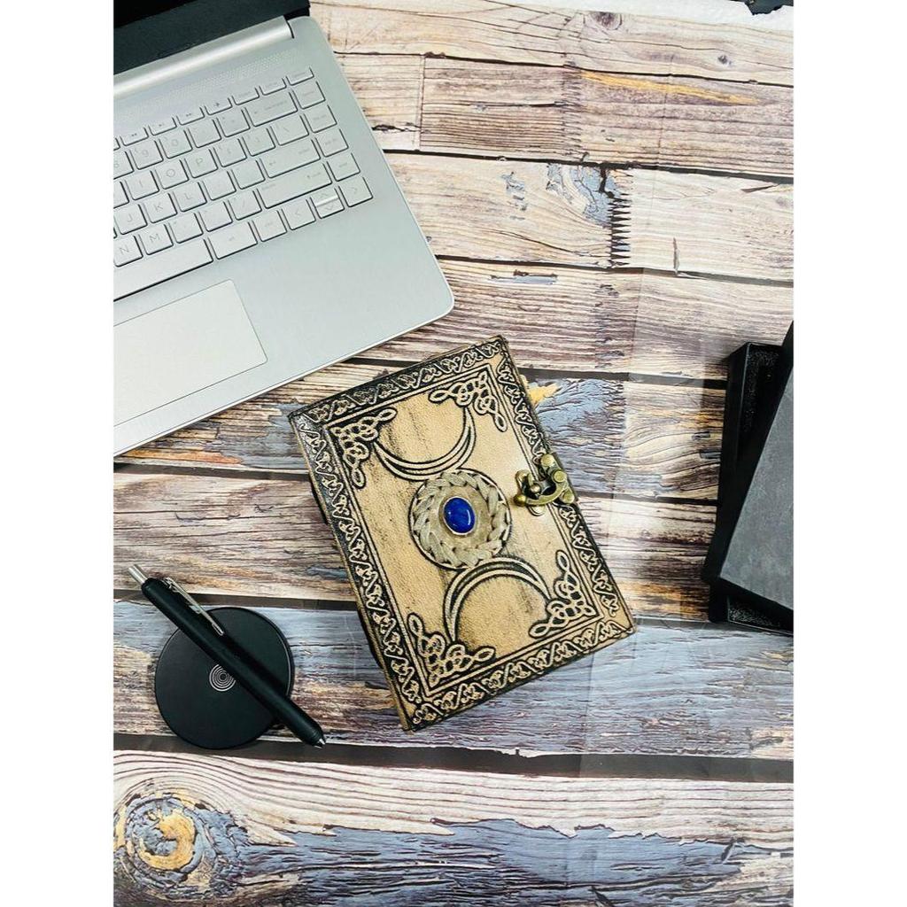 Triple Moon Goddess Grimoire Journal Spell Book Embossed Journal Rustic Pages Size 7x5 Brass C Clasp Lock with 240 Paper Gifts for Him