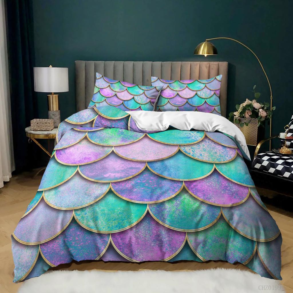 3D Ocean Waves Duvet Cover Set Queen/King for Boy Girl Teens Bedroom Hotel Microfiber Bedding Set Comforter Cover White To Blue
