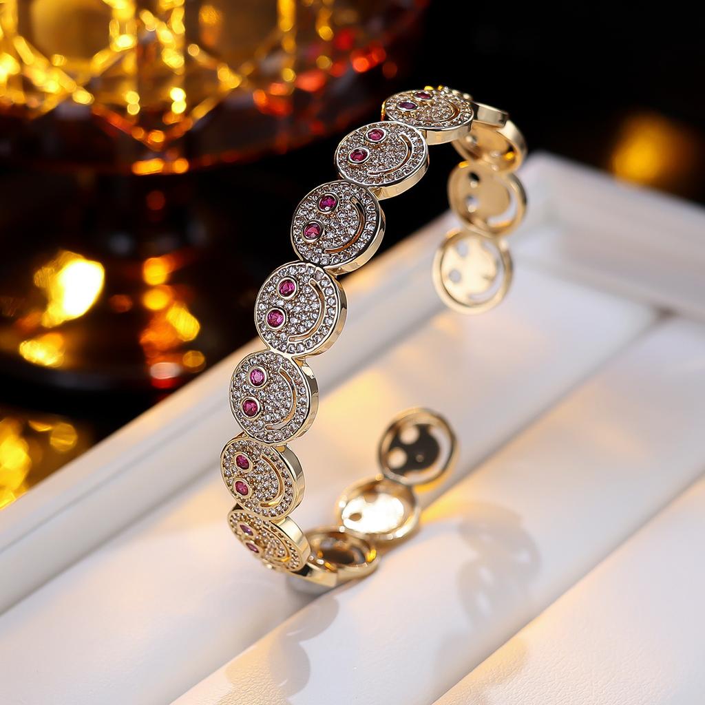 Women Smile Face Bracelet Ring Set Fashion Minimalist Zircon Jewelry Perfect For Party Gathering Wear