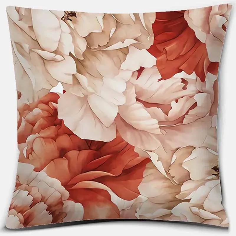 Nordic Rose Flower Print Pattern Cushion Cover Home Living Room Sofa Office Decorative Pillow   45x45cm