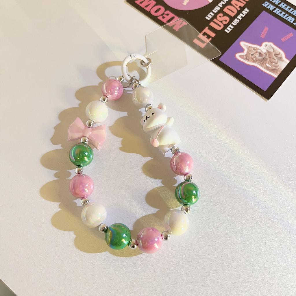 Cartoon Bear Love Beads Chain Mobile Phone Lanyard Short Styles Pendant Keychain Pendant Anti-fall Hanging Cord Jewelry Straps