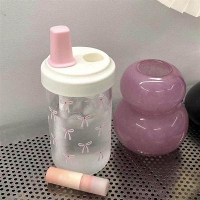 Cute 500ml Straw Cup Bowknot Plastic Water Bottle Large Capacity Coffee Cup Juice Milk