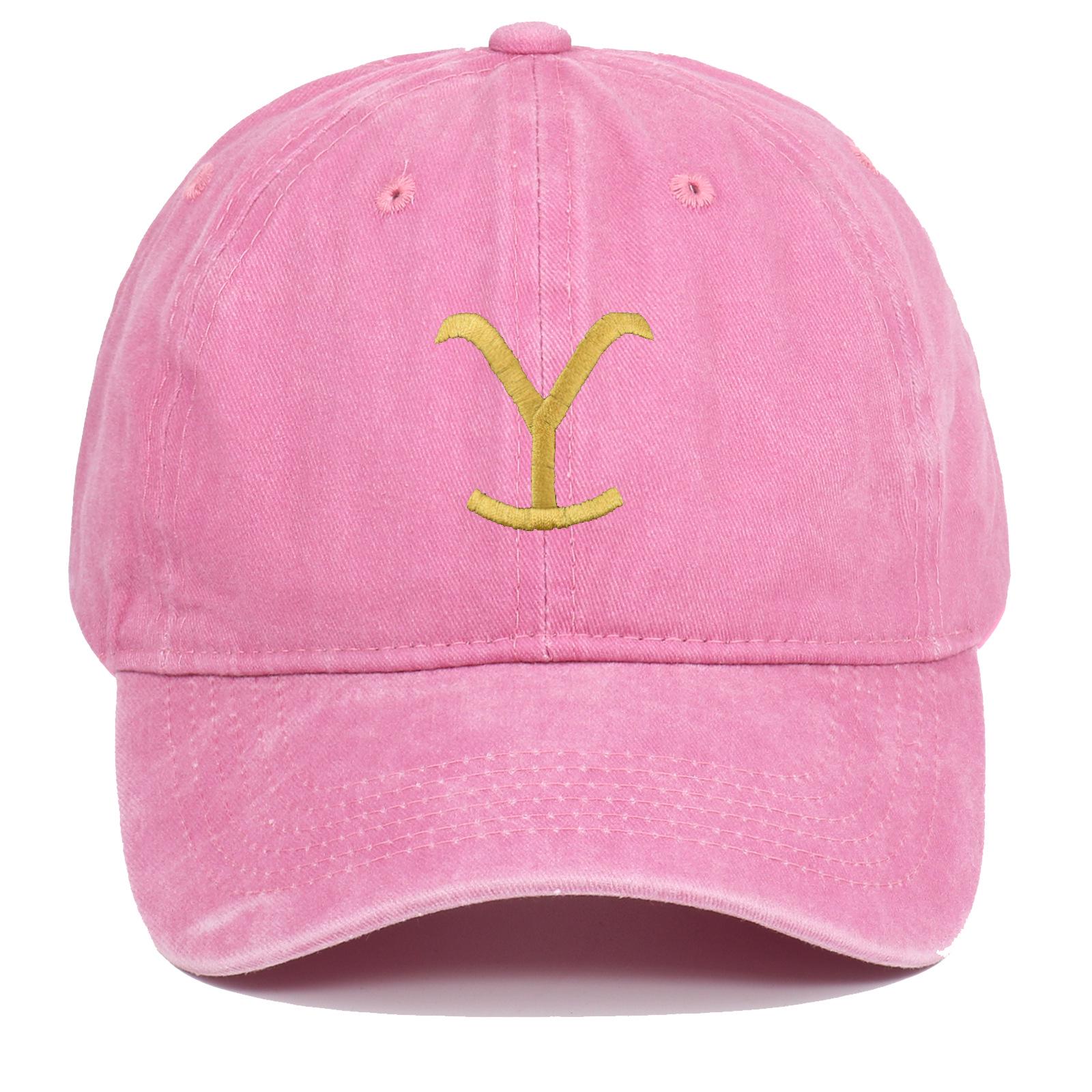 Yellowstone European Cross Stitch Embroidered Baseball Cap - Washed Duckbill with Curved Brim and Sun Protection Adjustable розовый