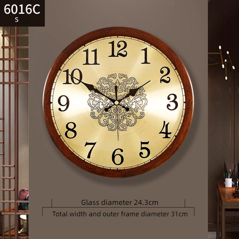 New Chinese Living Room Wall Clock Simple Design Wall Hanging Solid Wood Fashionable Silent Round Bedroom Quartz Clock