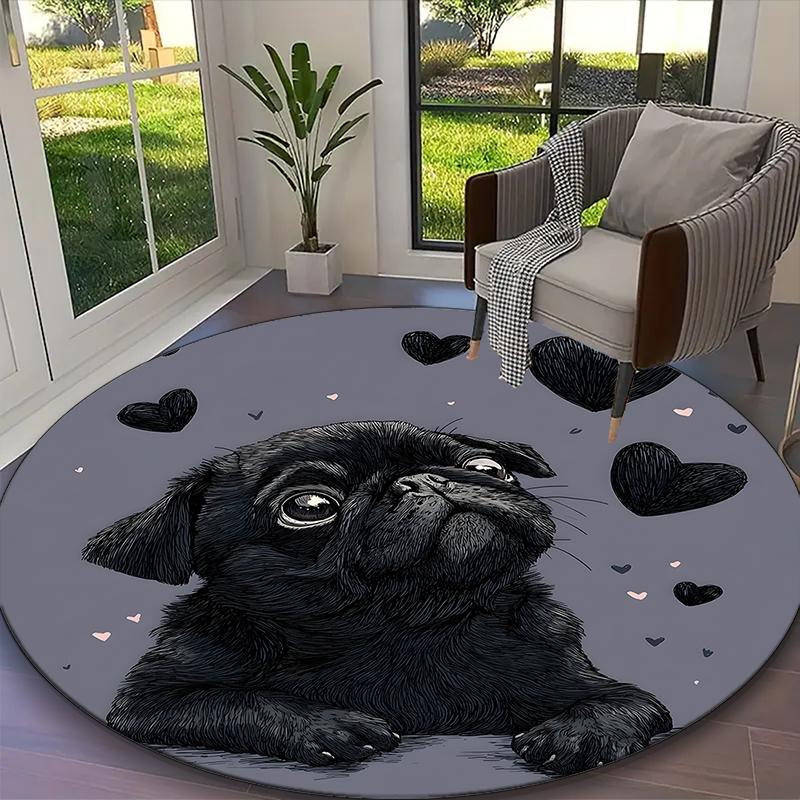 1pc Office Carpet, Bulldog Chair Rug, Living Room Printed Round Rug, Home Chair Floor Mat