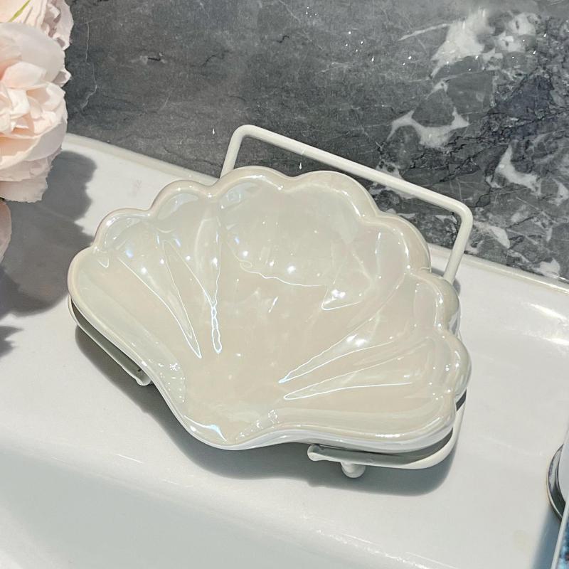 1 Pc Shell Soap Box Soap Box Storage Rack Toilet Hole Free Drainage Soap Box Bathroom Accessories Toilet Jewelry Storage Rack