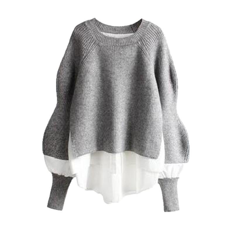 2025 European Autumn/Winter Patchwork Sweater: Chic Two-Piece Style Women's Knitwear