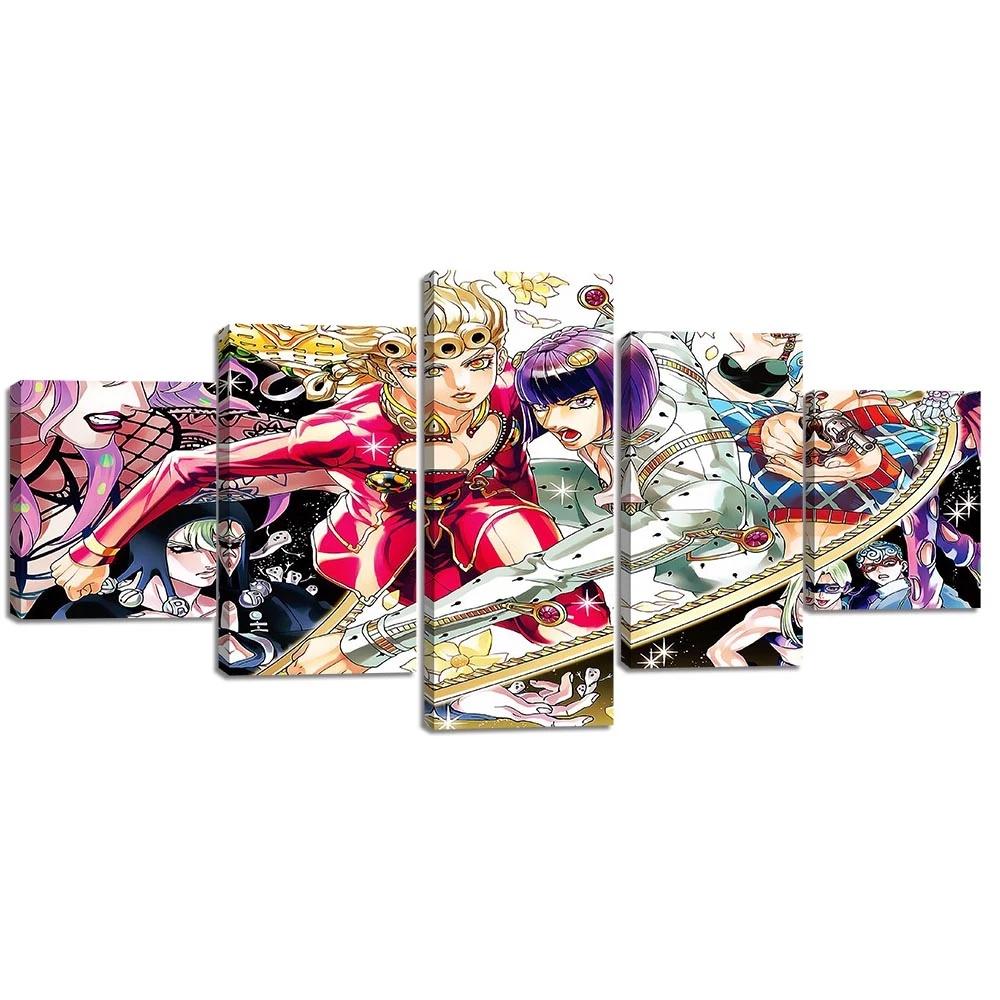 Wall Art Posters HD Print 5 Pieces Manga Girl Jojo Picture Home Decor Living Room Anime Characters Canvas Painting Modular Frame