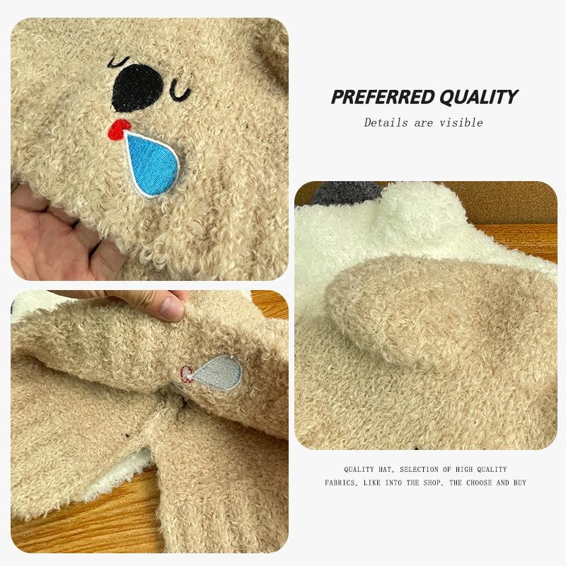 Flowers and Little Stars Knitted Ear Protector Wool Hat Female Winter Cartoon Cute Versatile Warm Bear Hat