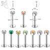 ZS 6-13 STK/LOT 16G Rustfritt Stål Leppe Labret Piercingsett Krystall Monroe Leppepiercing Øre Tragus Helix Bruskpiercing 6/8/10mm