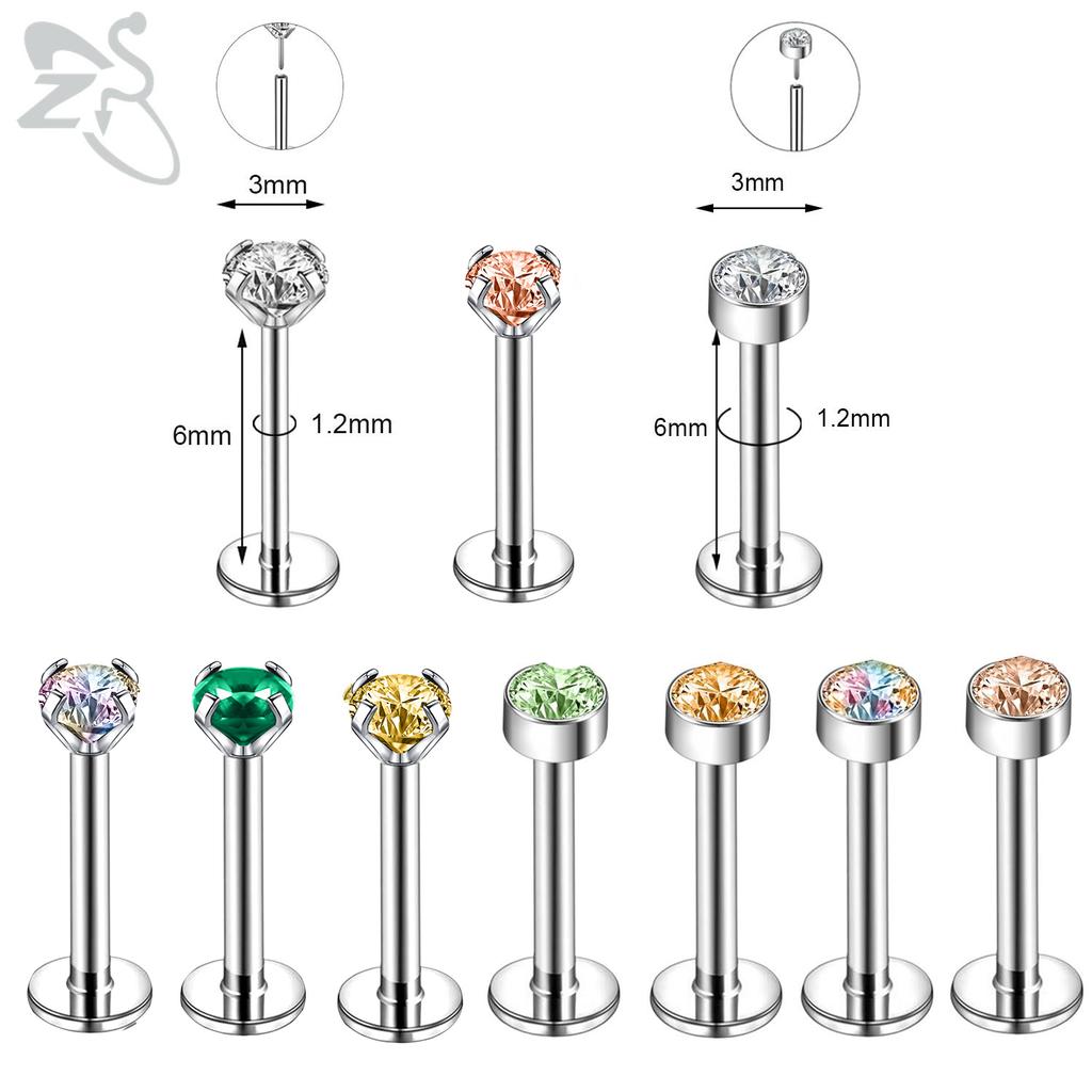 ZS 6-13 STK/LOT 16G Rustfritt Stål Leppe Labret Piercingsett Krystall Monroe Leppepiercing Øre Tragus Helix Bruskpiercing 6/8/10mm