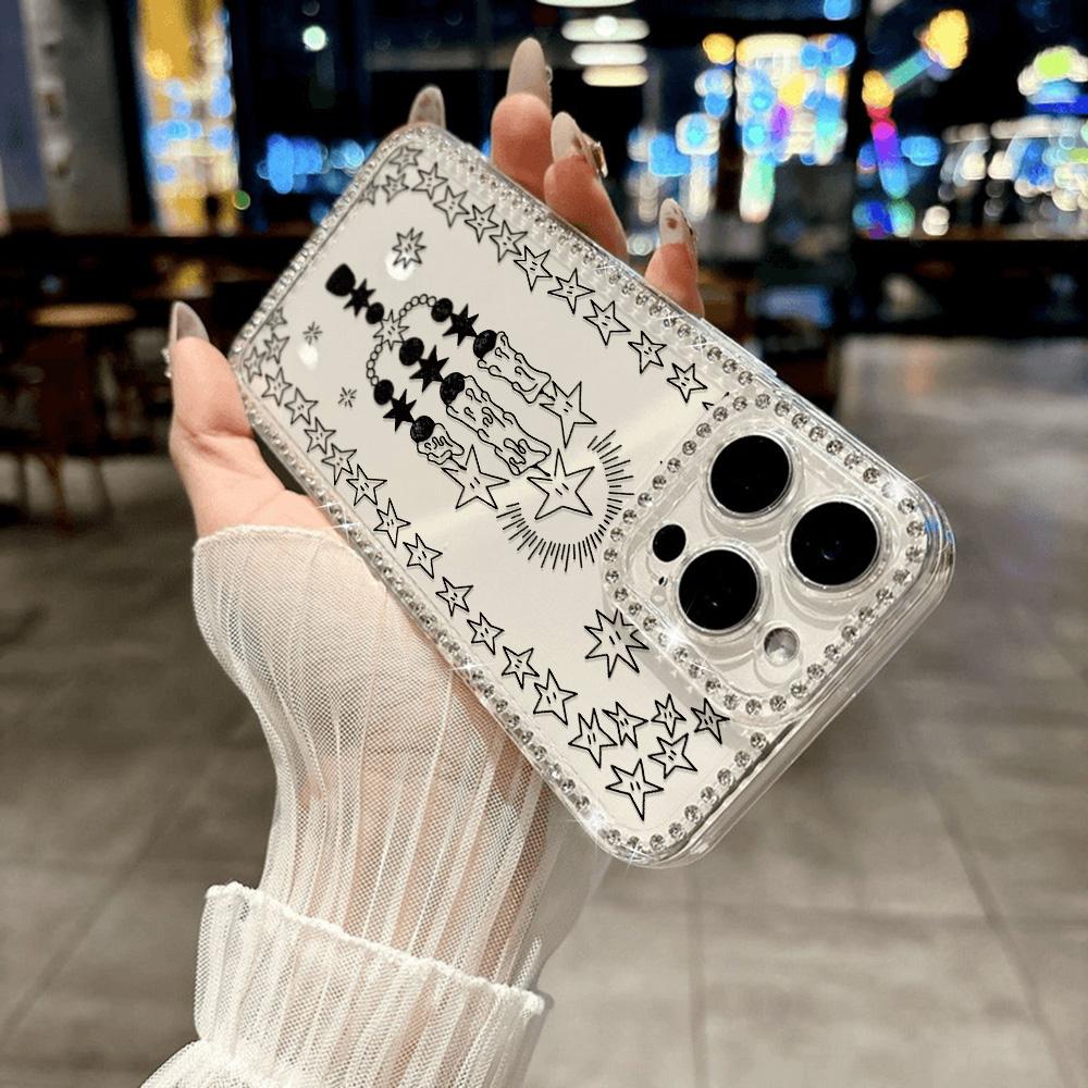 Armbandkette Handyhülle Für iPhone 17 16 15 13 14 für 17Air 17 12 14 16 Pro 17 14 16 Pro Max Funkelnder Diamant Niedliches Muster Hartschale Mit Trageband