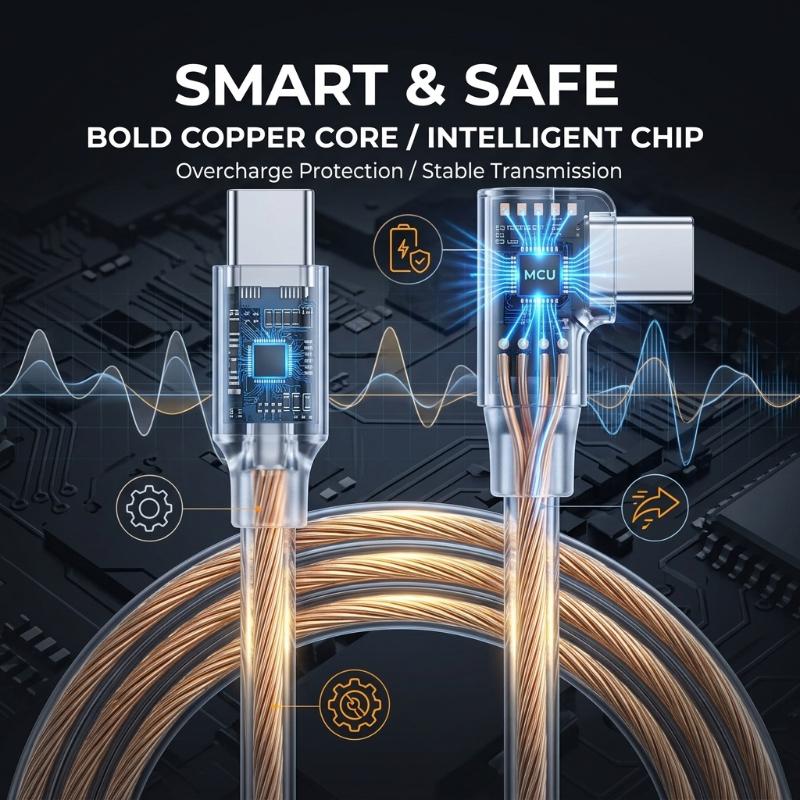 60W USB C To Type C PD 90-Degree Angle Gaming Fast Charging Cable Suitable For Type-C Interface Mobile Phone And Tablet Devices