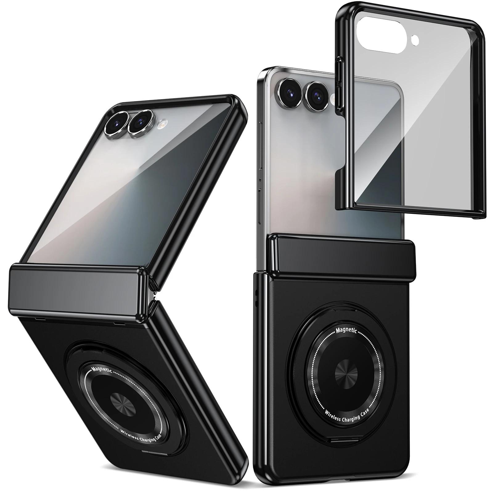

Flip7 Magnetic Rotating Ring Holder Cover for Samsung Galaxy Z Flip 7 fe 6 5 4 3 Phone Case with Hinge Protection Tempered Film Galaxy Z Flip7 FE чёрный