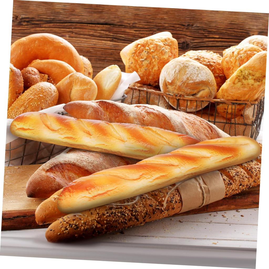 YARDWE Artificial French Longbread Lifelike Fake Food Kitchen Decor Photography Props PU Fake Bread Model 2-Piece Pan - -