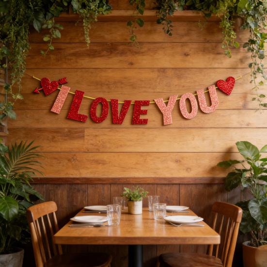 Valentine's Day "LOVE" Hanging Decor Glitter Heart Pendant for Party Wedding Room Decoration Festive Atmosphere Romantic Gift for Couples