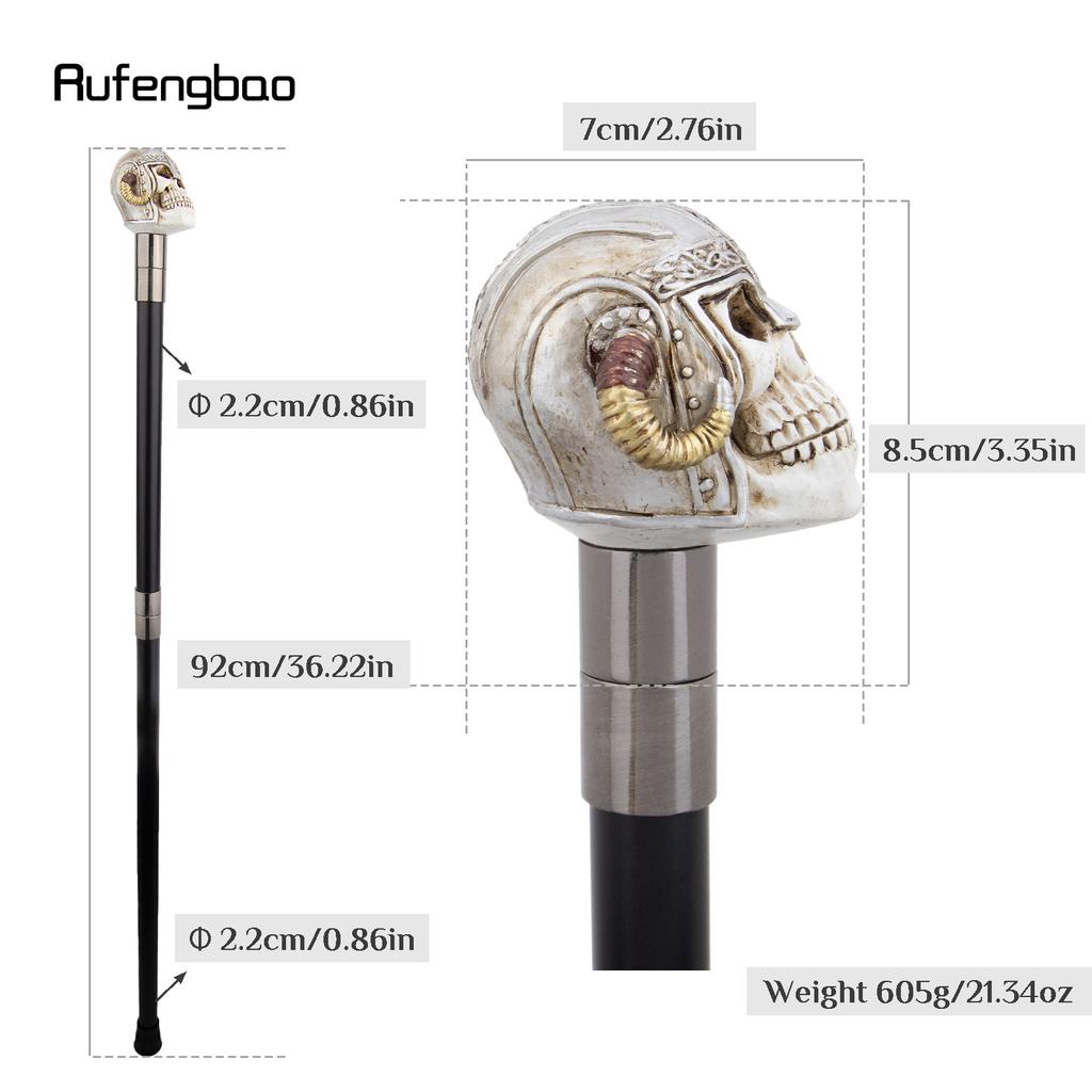 White Resin Skull  Ram's Horn Helmet Head Walking Cane Fashion Decorative Steel Stick Gentleman Performance Stage Cane 93cm
