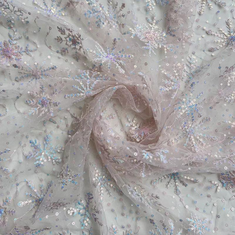 

1/2/3 Yards Blue Snowflake Sequin Embroidered Tulle Fabric Mesh Lace Fabric For Sewing Women Skirt Dress Doll Children Clothing 1 Yards розовый
