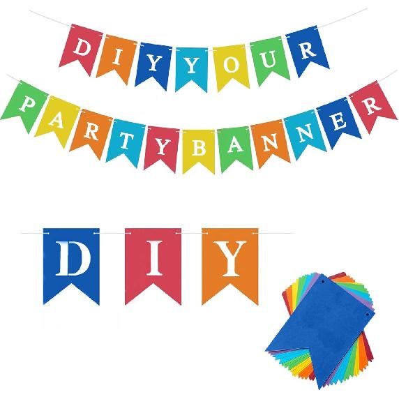 Blue Banner kit,  Phrase Banner, ize Your Party Banner Signs, Handwriting Banners Party Supplies Unique Decor With Letters A~Z and heart Stencil