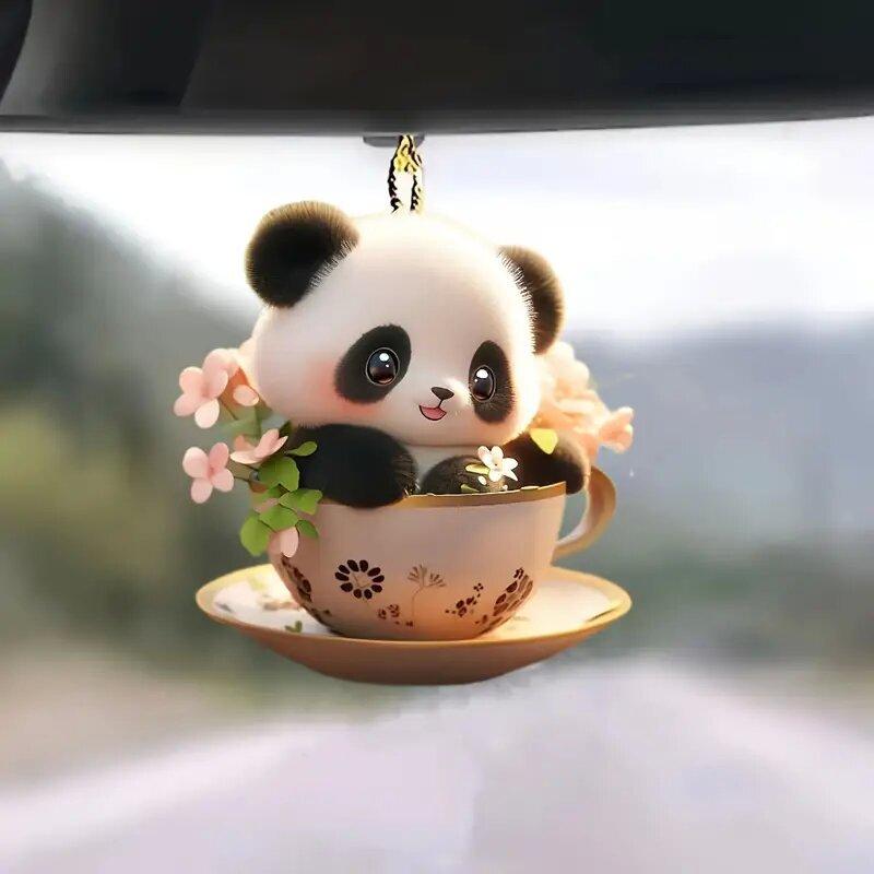 2D Acrylic Car Pendant Cute Panda Swing Auto Rearview Mirror Hanging Ornaments Cartoon Decor Auto Accessories