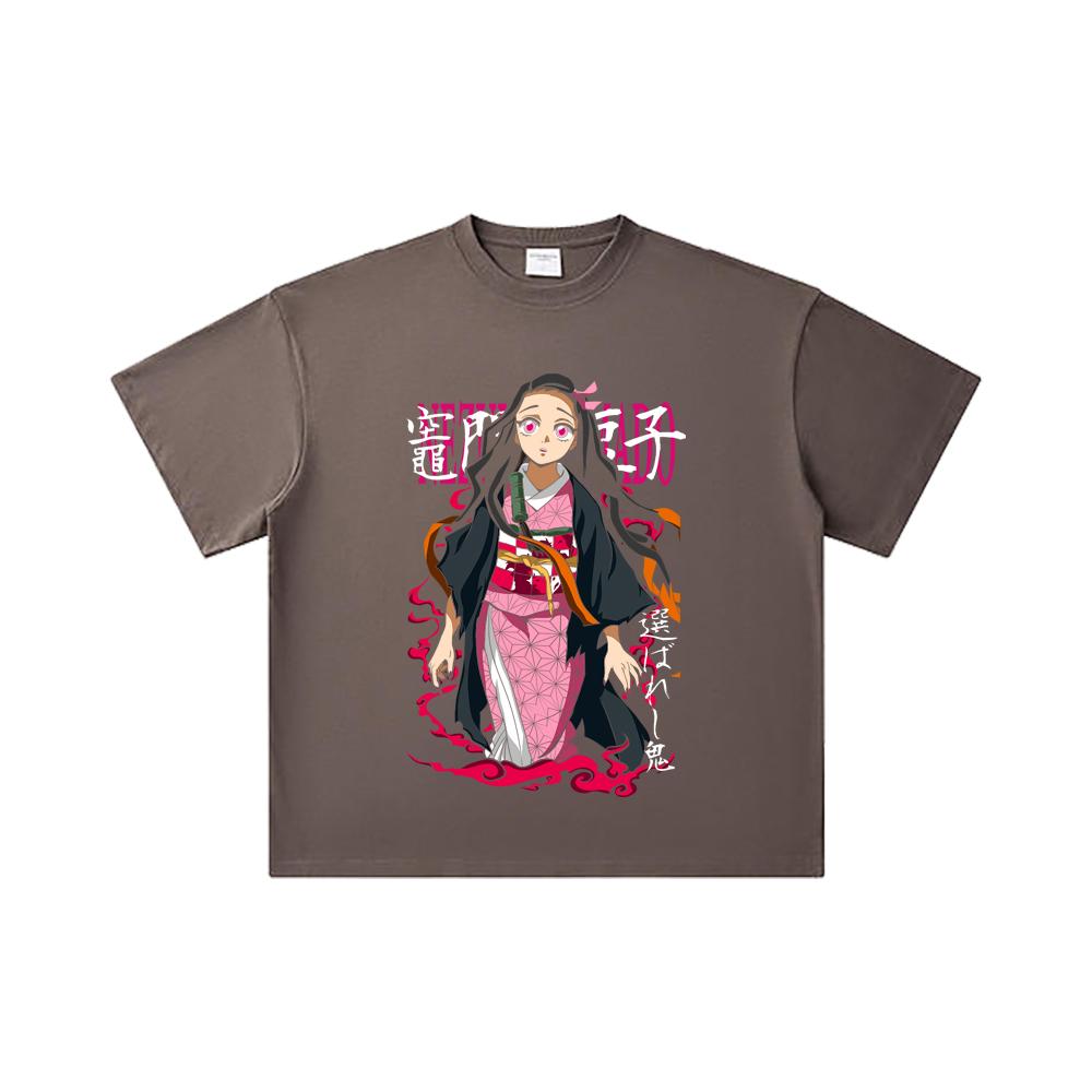 260 GSM Double Yarn 32 Count 100% Cotton Demon Slayer V57 Nezuko Print Unisex Heavy Cotton T Shirt