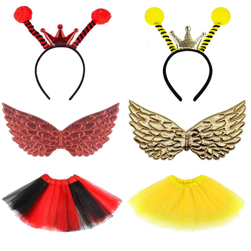 2/ 3pcs Dress up Clothes Princesses Fairy Costume Set Bees/Ladybirds Headbands Butterfly Wing Tutus Perfect Novel Gift