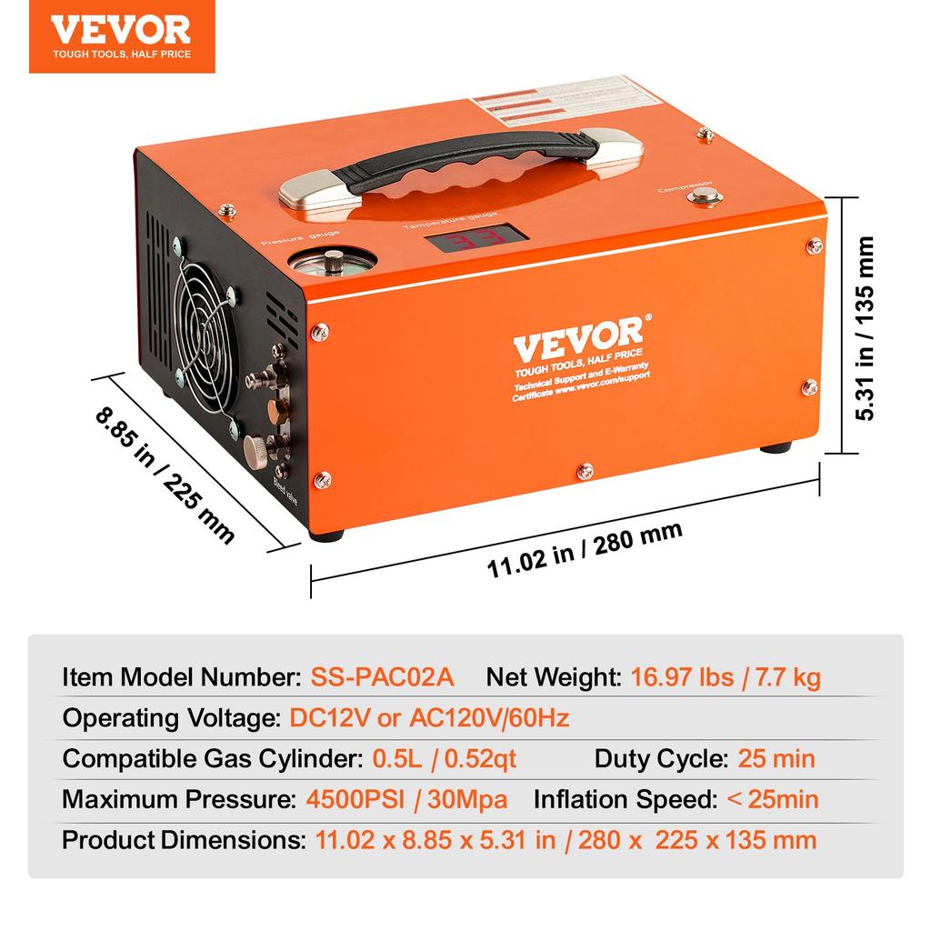 VEVOR PCP Air Compressor, 4500PSI Portable PCP Airgun Compressor with Built-in Converter