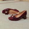 Square Head High Heels Thick Heel Shallow Mouth Single Shoes 2025 Spring New Large Size Women's Shoes Bow French Medium Heel Shoes
