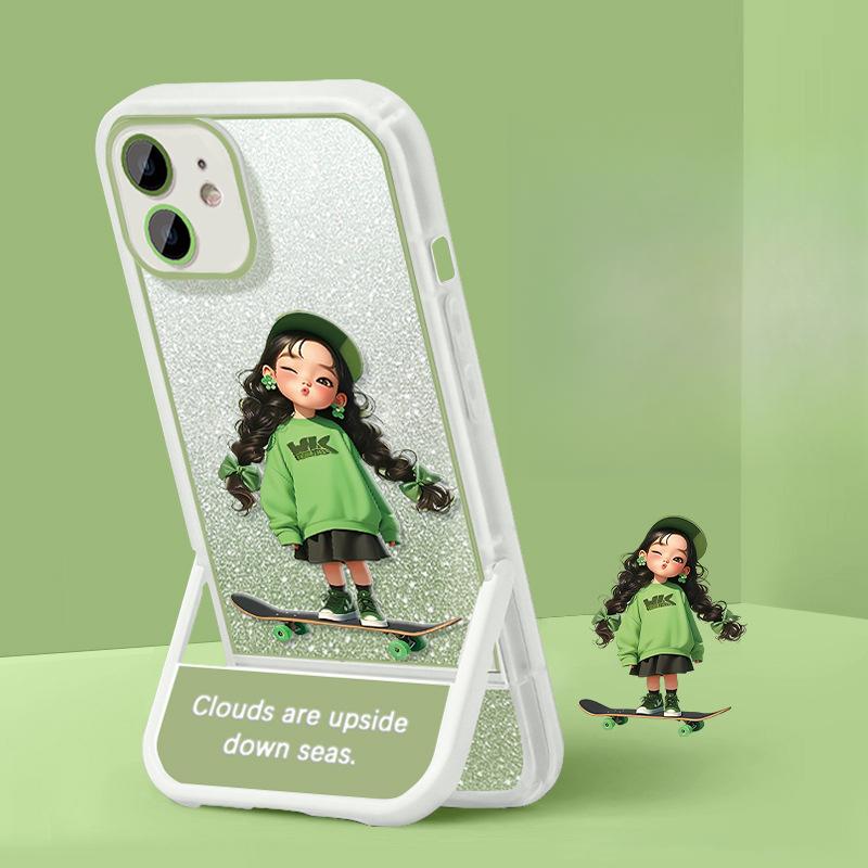 

Девушка на скейтборде Подходит для чехла для мобильного телефона Apple 16 Huawei Mate70pro Встроенная подставка 15 Милый мультяшный 13/14 HUAWEI nova 10 Pro