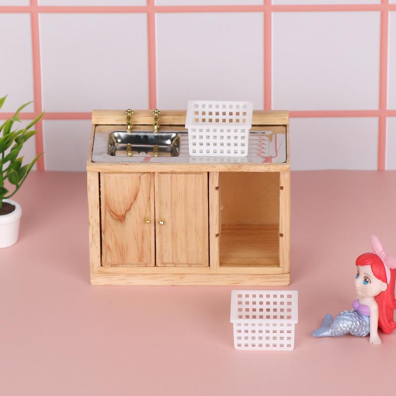 1 Set Miniature European Bedroom Furniture 1:12 Dollhouse Kitchen Scene Cooking Table Sink Cabinet Model Toy Dolls Accessories