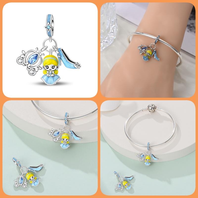 S925 Silver Princess Skirt Pumpkin Carriage Rose pendant bead Fit Bracelet DIY Jewelry Making For Women Gift