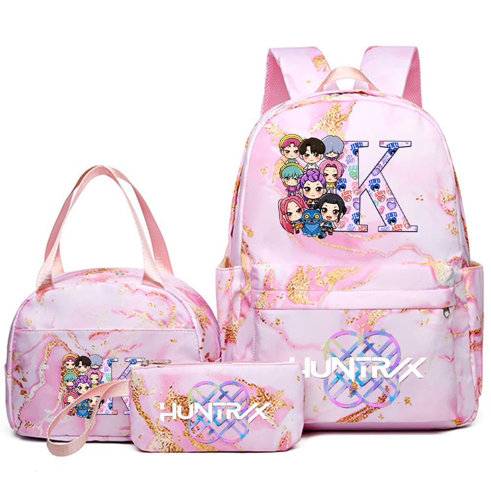 3Pcs/set 26 English Letter Kpop Printed Backpack Handbag Pencil Case for Teenager Student Girl Boy Bookbag Schoolbag Women Large Capacity Travel Bag