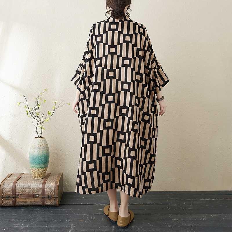 2025 Printed Stand Neck Loose Extra-Large Size Vacation Dress