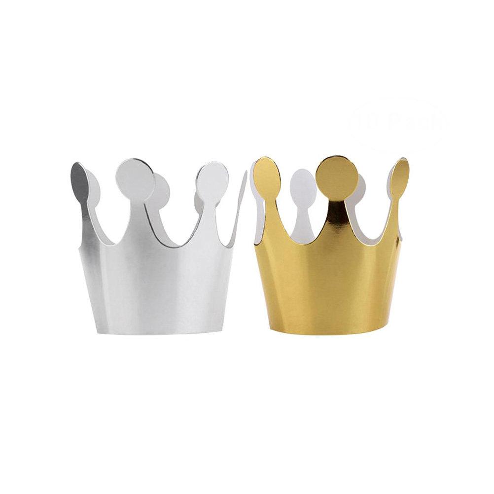 10Pcs Birthday Paper Crown Hat Set Shiny Gold Silver Crowns for Adults Party Decoration Photo Prop Festive Hair Accessory