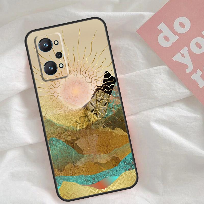 Gold Landscape Painting Case For Realme C51 C75 C63 C61 C55 C53 C35 C65 C67 C71 15 11 12 13 14 Pro Plus GT6 GT7 Pro