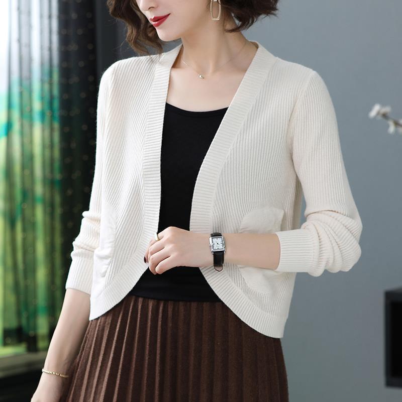 

Женский короткий вязаный кардиган на весну и осень, новый стиль для верхней одежды и куртки-свитера 3XL