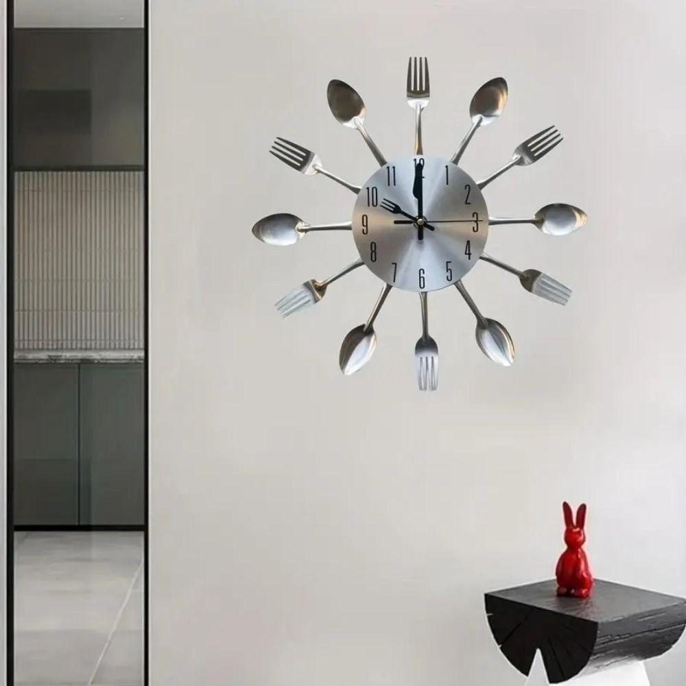 Removable Spoon Fork Wall Clock 3D Decorative Horloge Cutlery Wall Clock  Restaurant
