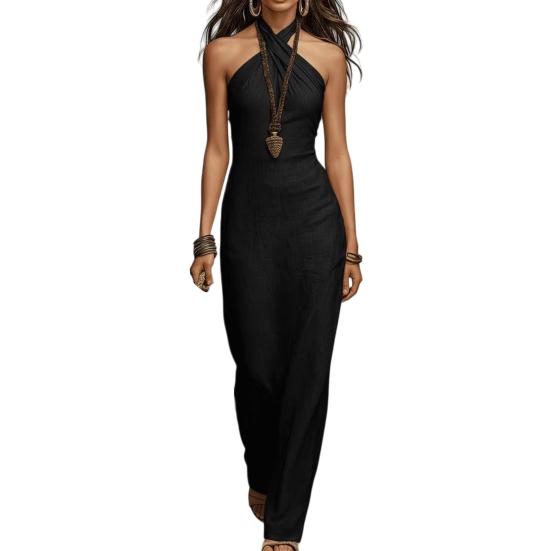 Women's Halter Neck Sundress Crisscross Sleeveless Bodycon Maxi Dress Summer Beach Travel Vacation Long Dress