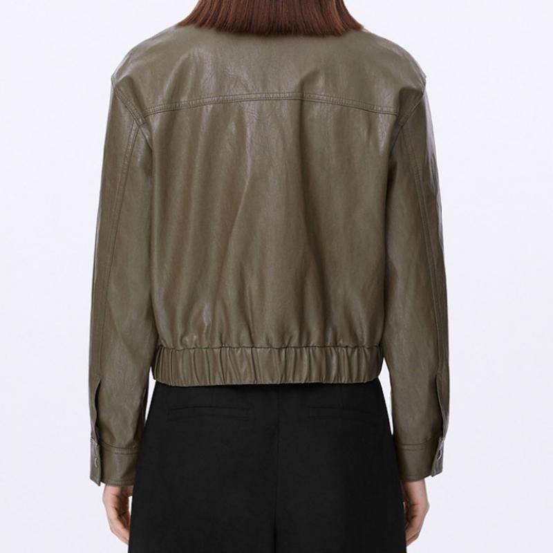 [shins Miss] Fake Leather Banding Flap Pocket Jumper Swwjpp12050 Kh